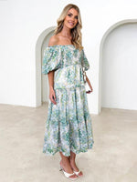 Midi Jurk met Off-Shoulder en Bloemenprint - Midi Dresses - Jurkjes.co
