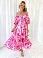 Midi Jurk met Off-Shoulder en Bloemenprint - Midi Dresses - Jurkjes.co