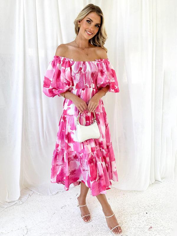Midi Jurk met Off-Shoulder en Bloemenprint - Midi Dresses - Jurkjes.co