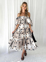 Midi Jurk met Off-Shoulder en Bloemenprint - Midi Dresses - Jurkjes.co