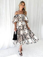 Midi Jurk met Off-Shoulder en Bloemenprint - Midi Dresses - Jurkjes.co