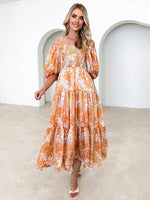 Midi Jurk met Off-Shoulder en Bloemenprint - Midi Dresses - Jurkjes.co