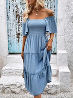 Midi Jurk met Off-shoulder en Effen Kleur - Midi Dresses - Jurkjes.co
