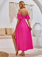 Midi Jurk met Off-shoulder en Hoge-Lage Zoom - Group2 - Jurkjes.co