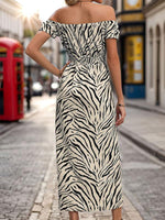 Midi Jurk met Off-Shoulder en Zebra Print - Midi Dresses - Jurkjes.co