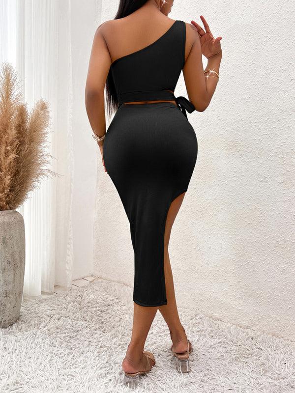 Midi Jurk met One-Shoulder en Hoge Split - Group3 - Jurkjes.co