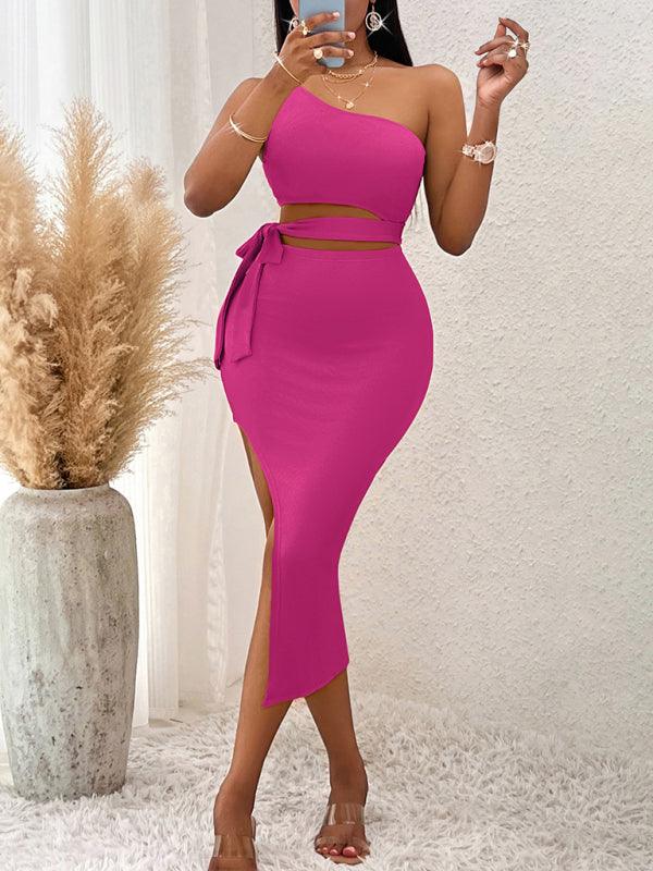 Midi Jurk met One-Shoulder en Hoge Split - Group3 - Jurkjes.co