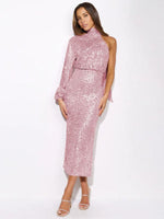 Midi Jurk met One-Shoulder en Pailletten - Midi Dresses - Jurkjes.co