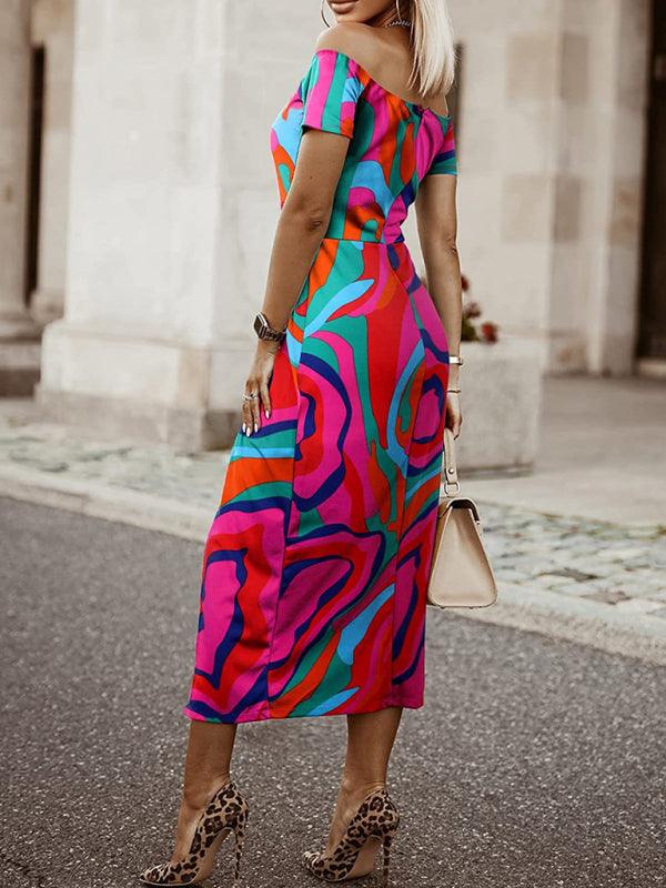 Midi Jurk met One-Shoulder en Tropische Print - Midi Dresses - Jurkjes.co