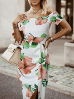 Midi Jurk met One-Shoulder en Tropische Print - Midi Dresses - Jurkjes.co