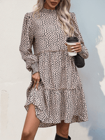 Midi Jurk met Opstaande Kraag en Dierenprint - Maxi Dresses - Jurkjes.co