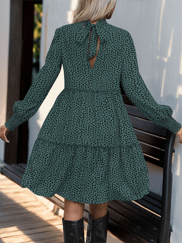 Midi Jurk met Opstaande Kraag en Dierenprint - Maxi Dresses - Jurkjes.co