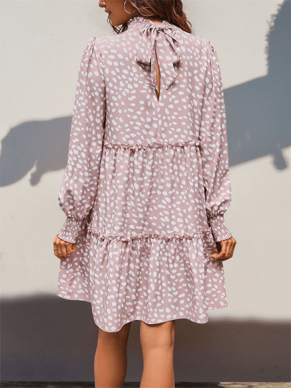 Midi Jurk met Opstaande Kraag en Dierenprint - Maxi Dresses - Jurkjes.co