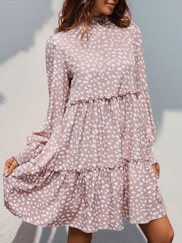 Midi Jurk met Opstaande Kraag en Dierenprint - Maxi Dresses - Jurkjes.co