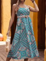 Midi Jurk met Paisley Print en Spaghetti Bandjes - Group6 - Jurkjes.co