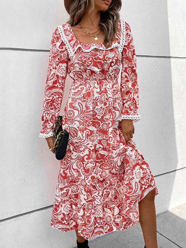 Midi Jurk met Paisleyprint en Kantdetails - Midi Dresses - Jurkjes.co