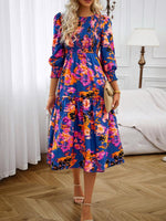 Midi Jurk met Pofmouwen en Bloemenprint - Midi Dresses - Jurkjes.co