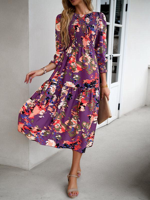 Midi Jurk met Pofmouwen en Bloemenprint - Midi Dresses - Jurkjes.co