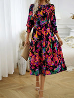 Midi Jurk met Pofmouwen en Bloemenprint - Midi Dresses - Jurkjes.co
