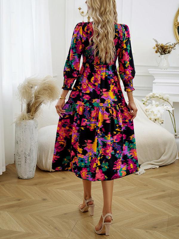 Midi Jurk met Pofmouwen en Bloemenprint - Midi Dresses - Jurkjes.co