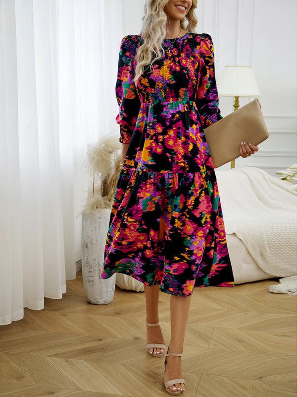Midi Jurk met Pofmouwen en Bloemenprint - Midi Dresses - Jurkjes.co