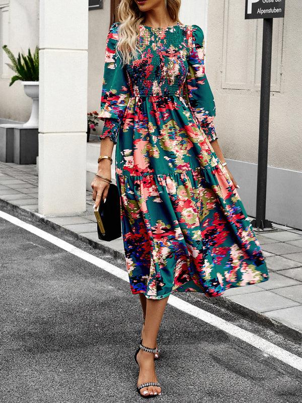 Midi Jurk met Pofmouwen en Bloemenprint - Midi Dresses - Jurkjes.co