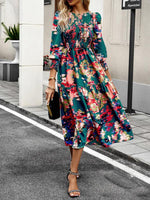 Midi Jurk met Pofmouwen en Bloemenprint - Midi Dresses - Jurkjes.co