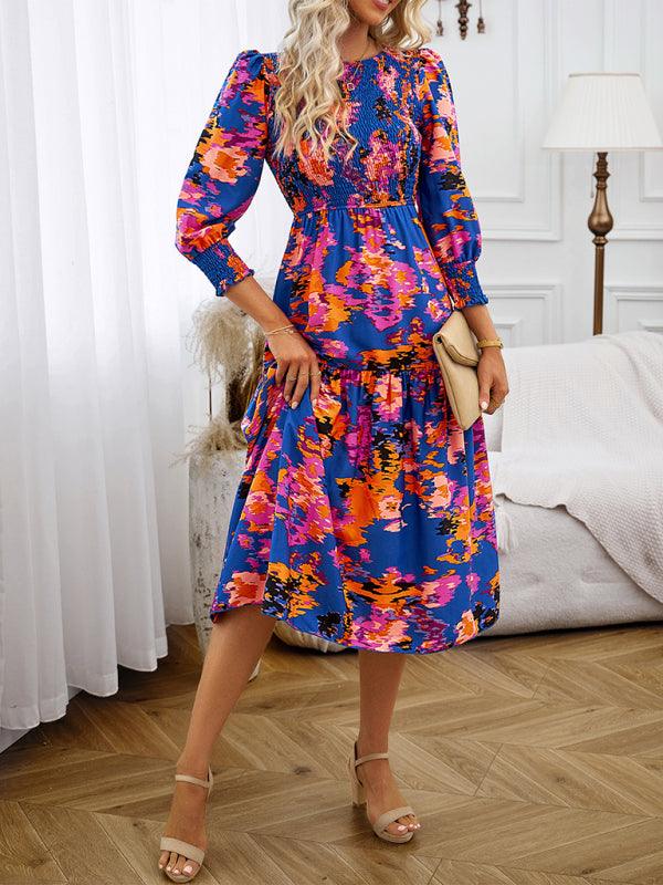 Midi Jurk met Pofmouwen en Bloemenprint - Midi Dresses - Jurkjes.co