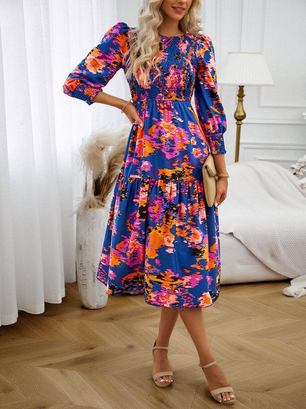 Midi Jurk met Pofmouwen en Bloemenprint - Midi Dresses - Jurkjes.co