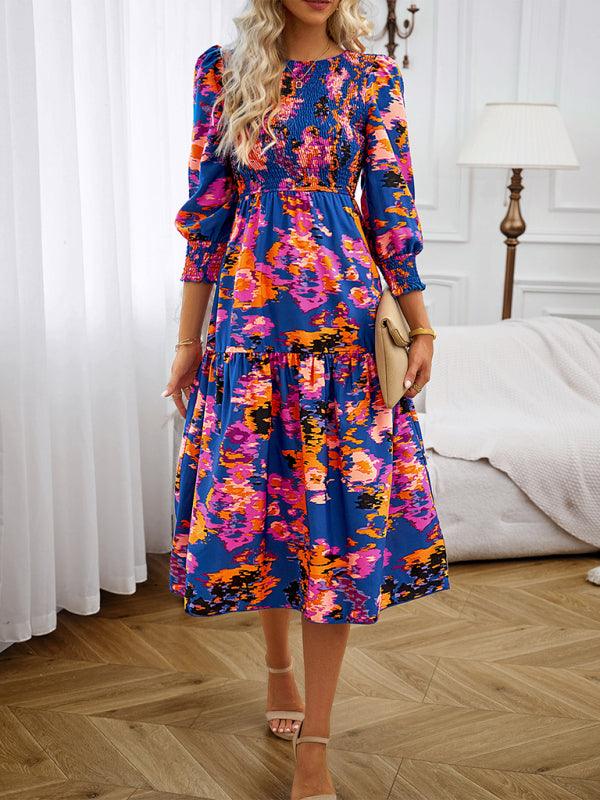Midi Jurk met Pofmouwen en Bloemenprint - Midi Dresses - Jurkjes.co