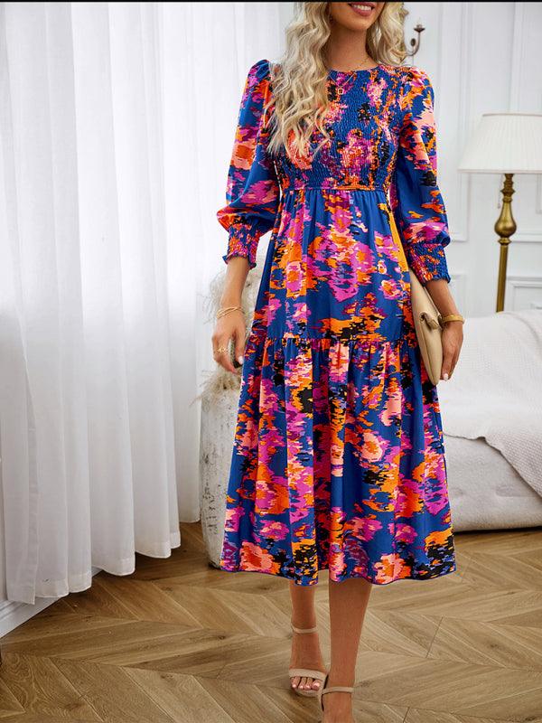 Midi Jurk met Pofmouwen en Bloemenprint - Midi Dresses - Jurkjes.co