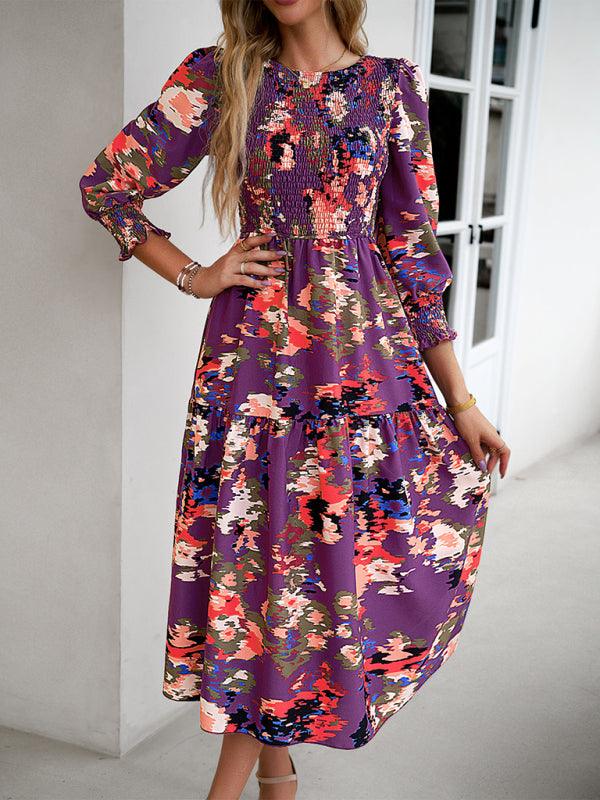 Midi Jurk met Pofmouwen en Bloemenprint - Midi Dresses - Jurkjes.co