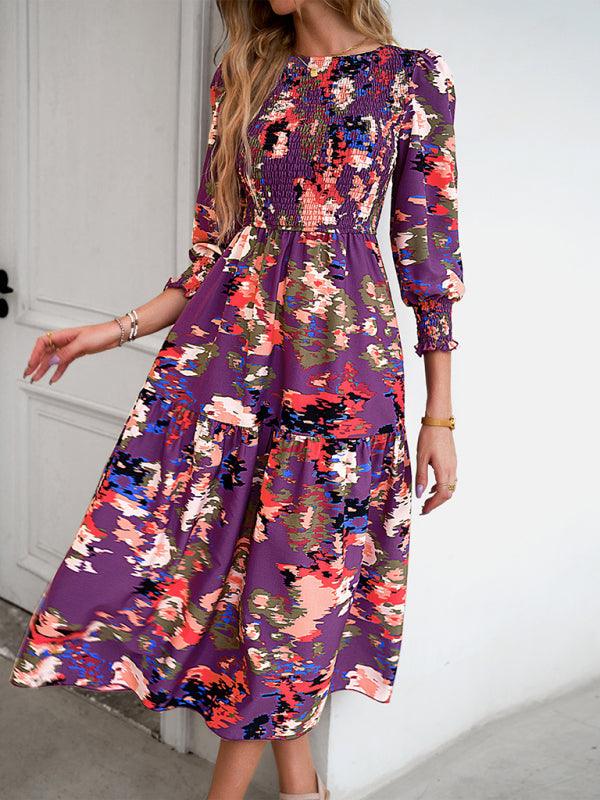 Midi Jurk met Pofmouwen en Bloemenprint - Midi Dresses - Jurkjes.co