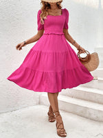 Midi Jurk met Pofmouwen en Gelaagde Rok - Midi Dresses - Jurkjes.co