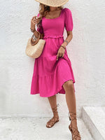 Midi Jurk met Pofmouwen en Gelaagde Rok - Midi Dresses - Jurkjes.co