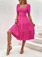 Midi Jurk met Pofmouwen en Gelaagde Rok - Midi Dresses - Jurkjes.co