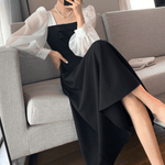 Midi Jurk met Pofmouwen en Tweekleurig Ontwerp - Dresses - Jurkjes.co