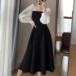 Midi Jurk met Pofmouwen en Tweekleurig Ontwerp - Dresses - Jurkjes.co