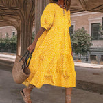 Midi-jurk met Polka Dots en Pofmouwen - Women Summer Dress - Jurkjes.co