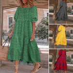 Midi-jurk met Polka Dots en Pofmouwen - Women Summer Dress - Jurkjes.co