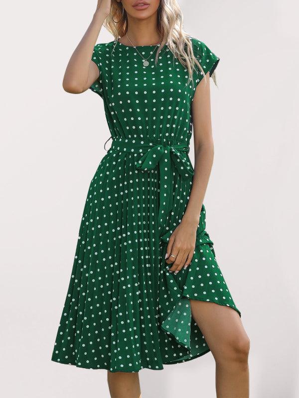 Midi Jurk met Polka Dots en Tailleband - Midi Dresses - Jurkjes.co