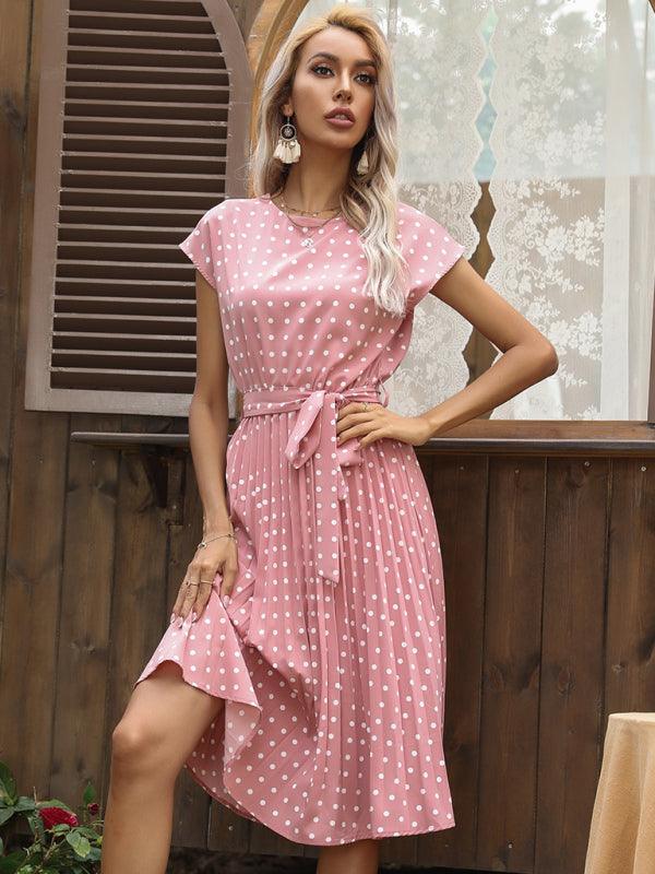 Midi Jurk met Polka Dots en Tailleband - Midi Dresses - Jurkjes.co