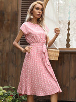 Midi Jurk met Polka Dots en Tailleband - Midi Dresses - Jurkjes.co