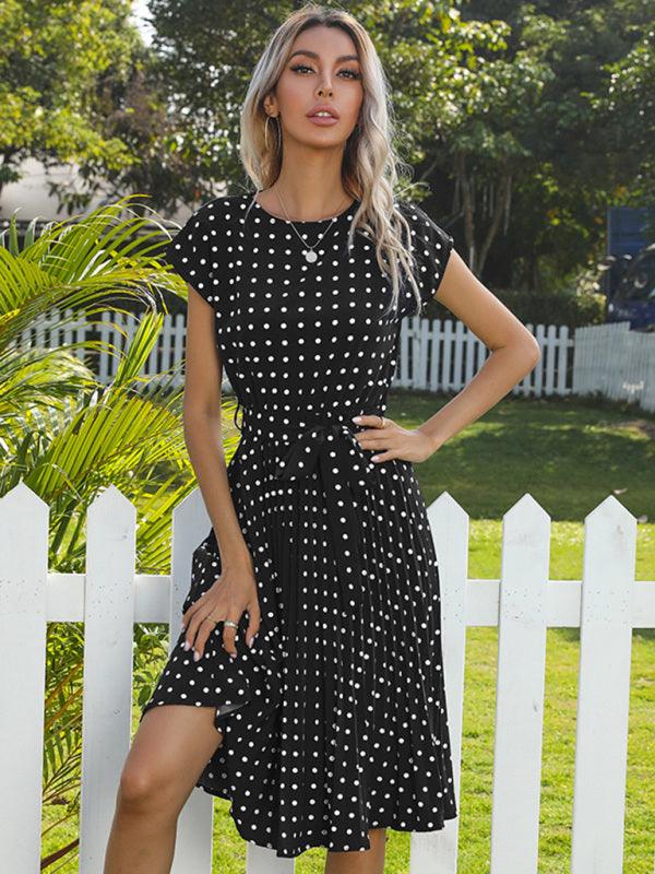 Midi Jurk met Polka Dots en Tailleband - Midi Dresses - Jurkjes.co