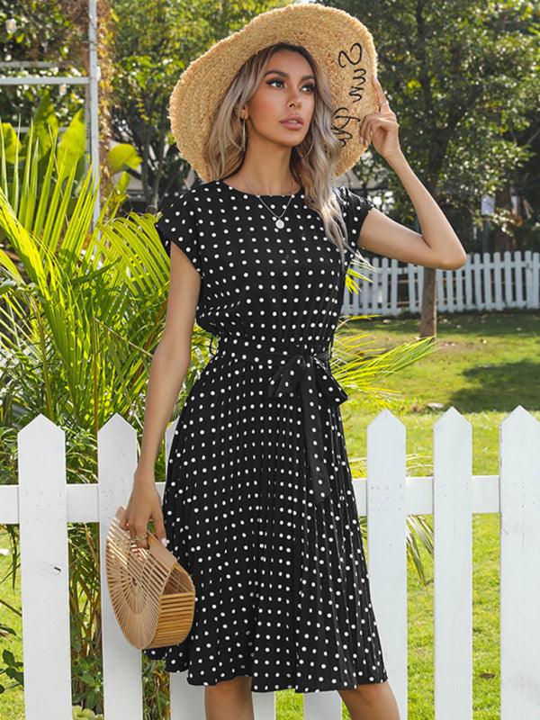 Midi Jurk met Polka Dots en Tailleband - Midi Dresses - Jurkjes.co