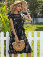 Midi Jurk met Polka Dots en Tailleband - Midi Dresses - Jurkjes.co