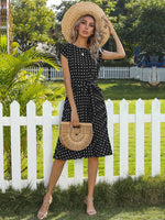 Midi Jurk met Polka Dots en Tailleband - Midi Dresses - Jurkjes.co