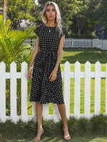 Midi Jurk met Polka Dots en Tailleband - Midi Dresses - Jurkjes.co