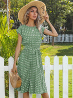 Midi Jurk met Polka Dots en Tailleband - Midi Dresses - Jurkjes.co