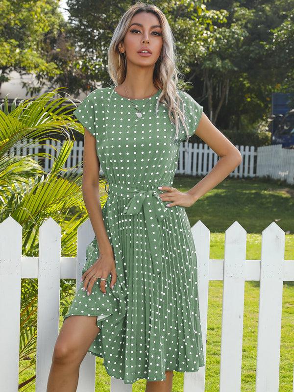 Midi Jurk met Polka Dots en Tailleband - Midi Dresses - Jurkjes.co